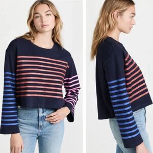 Sundry Stripe Sweatshirt Crewneck Boxy Crop Oversized Sz 3 Street Style Preppy